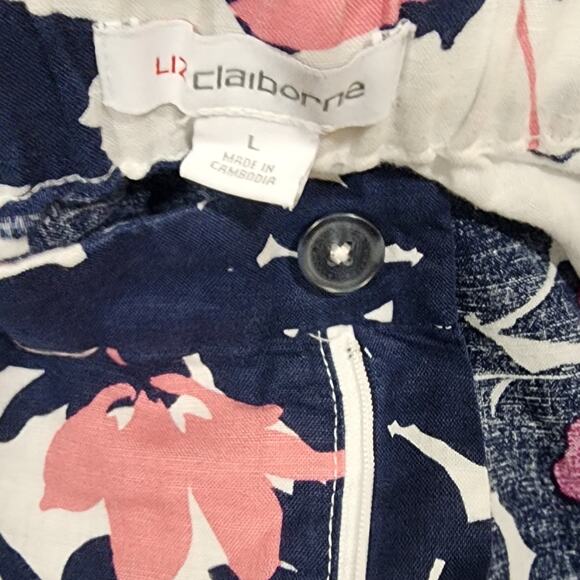 Liz Claiborne Pants Large Linen Blend Floral Wide-Leg Fun Boho Colorful Beach - Picture 8 of 12